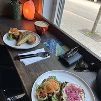 Delicious sandwich, falafel waffle with hummus and coffee ☕️❤️  at Maloca Coffee & Food in Bodo