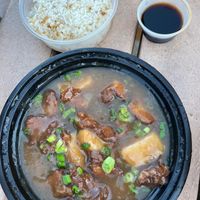 Chick'n adobo and rice at Chef Reina in Brisbane
