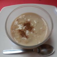 Rice pudding at Loving Hut in Madrid