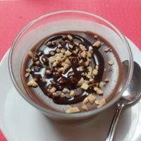 Chocolate flan at Loving Hut in Madrid