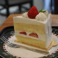 Famous strawberry cake  at Marbre Vegan in Tokyo