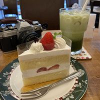 2 layer strawberry cake 🍰   at Marbre Vegan in Tokyo