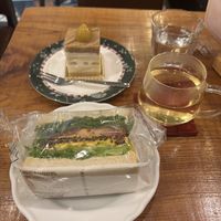 Vegan egg sandwich, chestnut cream cake, hot plum juicee  at Marbre Vegan in Tokyo