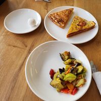 Lasagna, coconut balls and some veggies at Paradise Food in Skopje