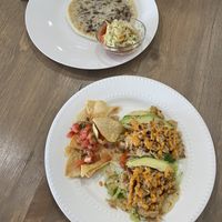 Vegan cheese&bean pupusas and vegan chickin’ tacos  at Tias in St George