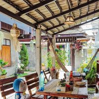Outdoor dining area at Vegan Society in Chiang Mai