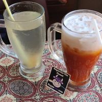 Ginger tea (cold) & Thai tea w/coconut milk at Vegan Society in Chiang Mai