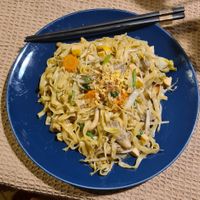 Fried yellow noodles with vegetables at Vegan Society in Chiang Mai