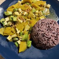 Pumpkin, Eggplant and Tofu in curry paste   at Vegan Society in Chiang Mai
