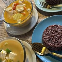 Red curry and massaman curry  at Vegan Society in Chiang Mai