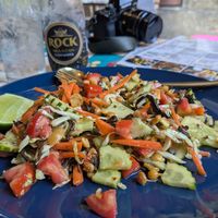 Tea leaf and cucumber salad at Vegan Society in Chiang Mai