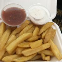 Skin on Fries with Garlic Aioli & Homemade Chilli Sauce at Vegan Hub in North West London