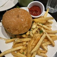 Burger with fries  at Variable Cafe in Los Angeles
