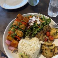 Tofu Skewers with Cauliflower Rice 🍚 and Greek Salad 🥗   at Variable Cafe in Los Angeles