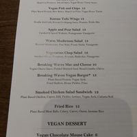 Vegan menu at Breaking Waves Brewing in Silverdale