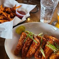 Korean tofu wings with Cajun fries and an IPA at Breaking Waves Brewing in Silverdale