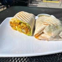 Vegan Breakfast burrito (grease dripping out of the corner of the 2nd half...) at Cafe Capello in Reno