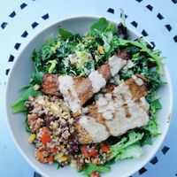 Tempeh bowl with quinoa and kale Caesar salad at Tractor Foods in Victoria