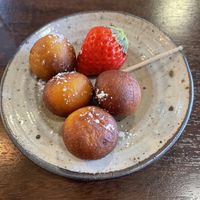 Complimentary deep fried mochi w azuki filling  at Cafe Ren - Kamigyo in Kyoto