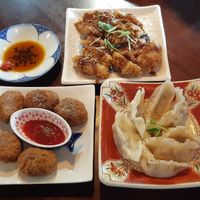 Gyozas avec sa sauce - nuggets de tofu - simili-carné de soja at Cafe Ren - Kamigyo in Kyoto