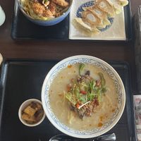 Vegan ramen and some bowl with fried gyoza  at Cafe Ren - Kamigyo in Kyoto