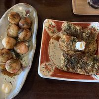 Takoyaki & fried fish  at Cafe Ren - Kamigyo in Kyoto