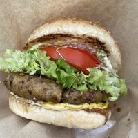Teriyaki burger: quite nice but a bit too salty. The patty is soft, so maybe made of legumes? at Rotterdamse Oogstmarkt in Rotterdam