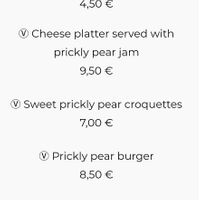 Menu options  at Cactus Garden in Lanzarote