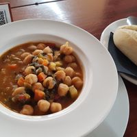 Ⓥ Vegan ‘Ropa Vieja’, fried chickpeas mixed with spices and vegetables 8.50 at Cactus Garden in Lanzarote