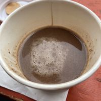 Vegan hot chocolate with oat milk at Cornish Bakery in Fowey