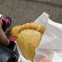 Cauliflower spiced pasty at Cornish Bakery in Fowey