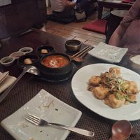 Spicy tofu soup and tofu in creamy sauce at HanGawi in New York City
