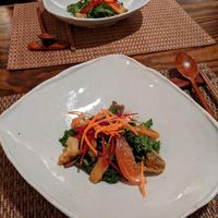 Salad- kale, persimmon, fried avocado, frisée, carrots at HanGawi in New York City