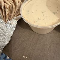 Tahini pita, huge serving of tahini    at Mesoyios in Lake Ronkonkoma