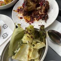Hispi cabbage and cauliflower with tahini and pomegranate   at Caravan in North London