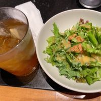 Lotus tea and salad  at Ginger Grass in Tokyo