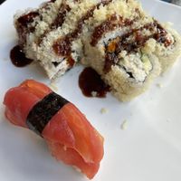 Vegan tuna nigiri and vegan crunch roll   at Kamakura Japanese Cuisine in Seattle