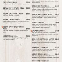 Vegan menu   at Kamakura Japanese Cuisine in Seattle