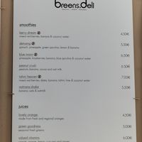 Menu at Breens Deli in Mallorca