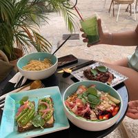 avocado bread,protein bowl ,banana bread with peanut butter and jelly  at Breens Deli in Mallorca