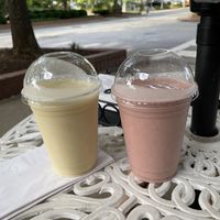 Dreamsicle and PBJ smoothies with almond milk  at Bex in Greenville