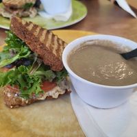 Chickpea salad sandwich and Roasted
 Mushroom soup at Naturally Cafe in New Braunfels