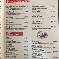 Vegan dinner menu (they actually have even more options on their website) at Star of India in Hollywood