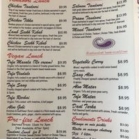 Vegan lunch menú  at Star of India in Hollywood