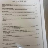 Vegan Menu at Shawkat's Mediterranean in Tulsa
