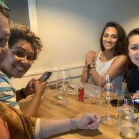 Us drinking wine at Lucile!   at Lucile Pizza & Wine Bar in Sarasota