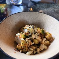 Chinese cucumber tofu salad with peanuts  at Spirit House in Yandina