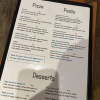 Vegan menu  at Impasto in Worcester