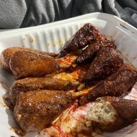 Buffalo and teriyaki soy curl wings  at Veg Out - Food Truck in Surrey