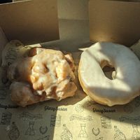 Vegan apple fritter and peach glazed at Glazy Susan in Worcester